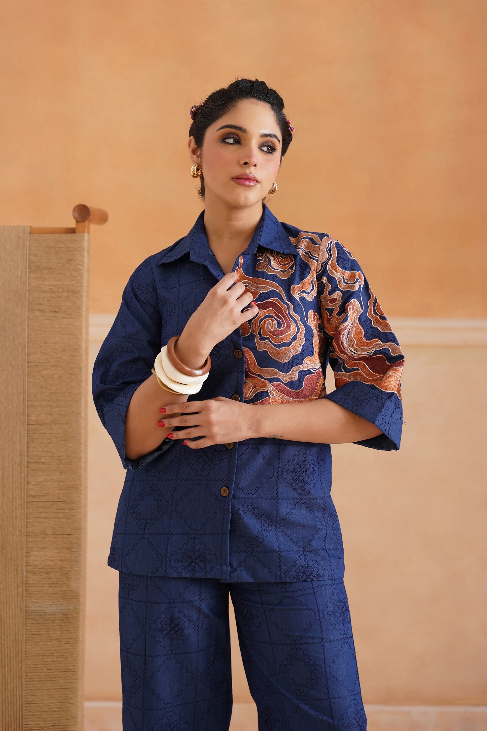 Anna Cotton Denim Embroidered Matching Set - Neetika Chopra
