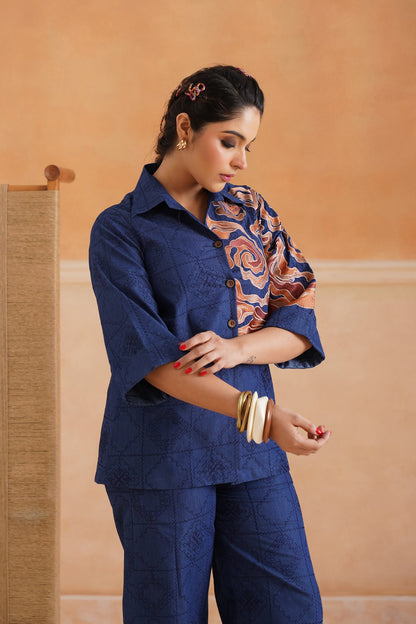 Anna Cotton Denim Embroidered Matching Set - Neetika Chopra