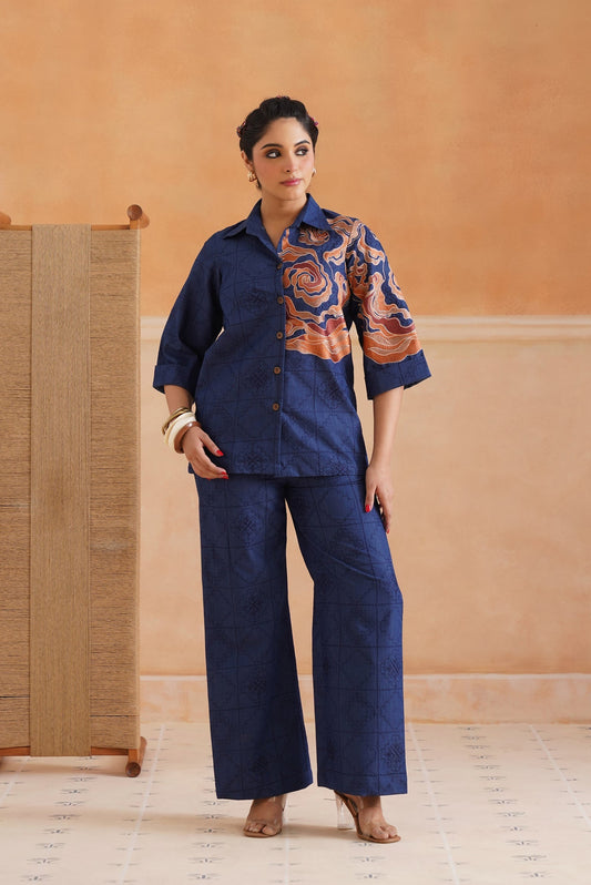 Anna Cotton Denim Embroidered Matching Set - Neetika Chopra