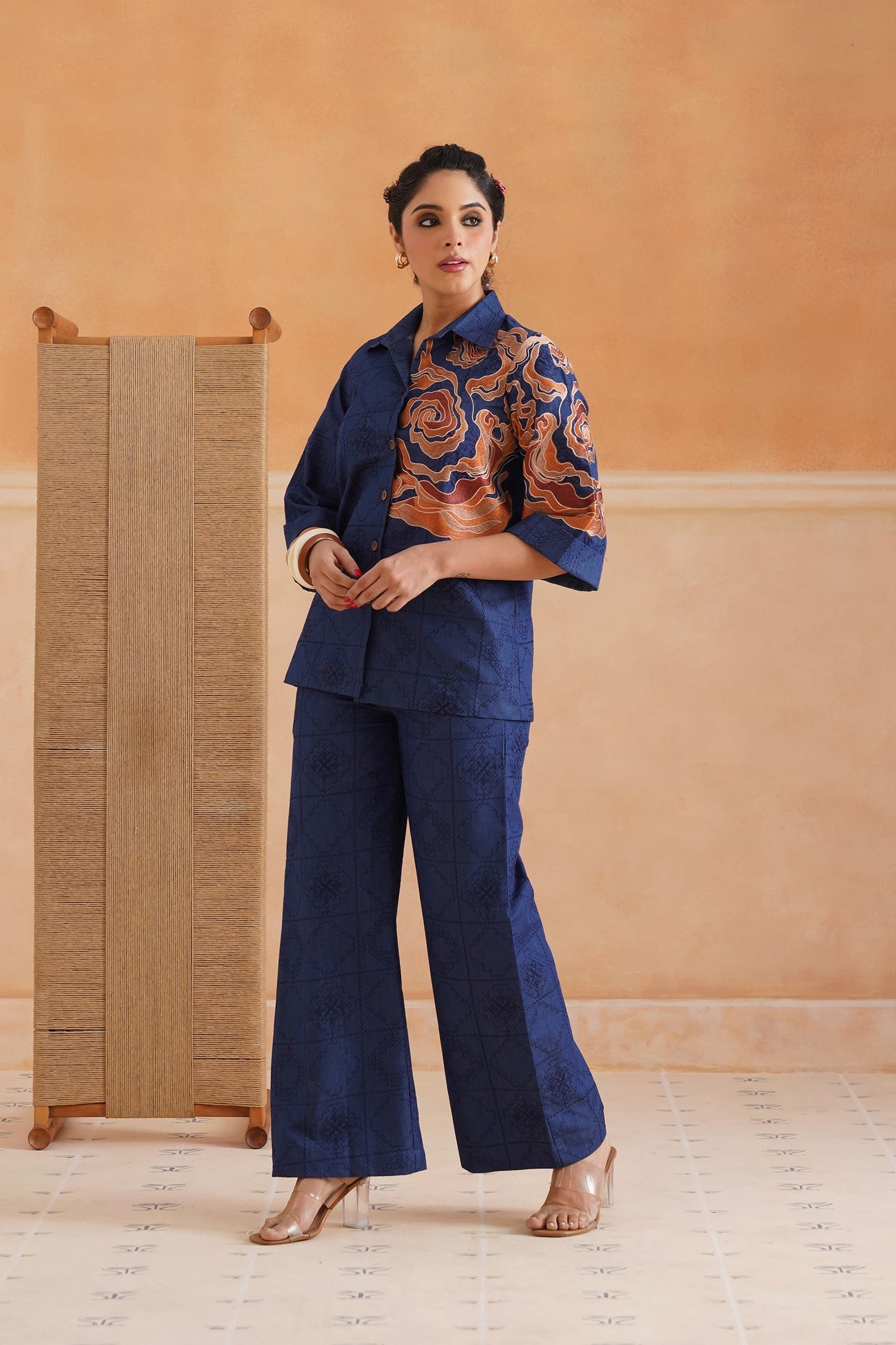 Anna Cotton Denim Embroidered Matching Set - Neetika Chopra