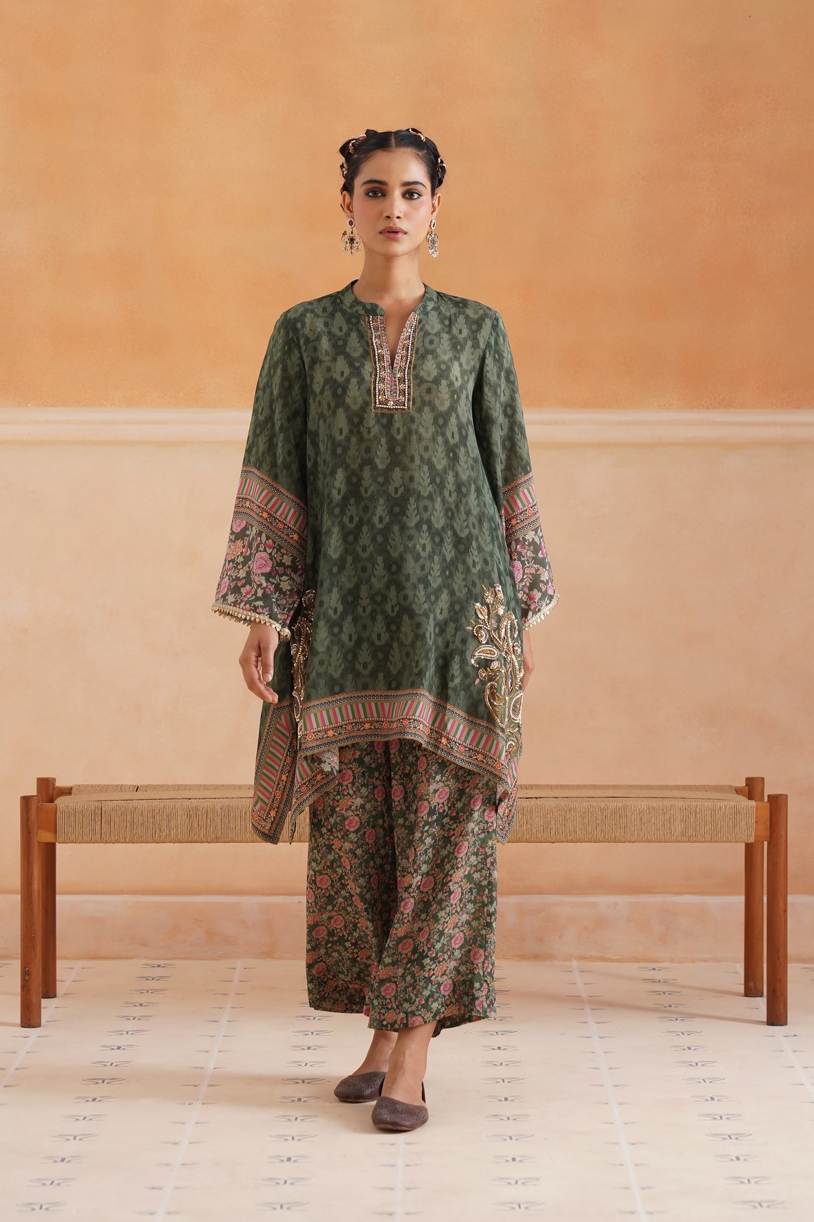 Nerra Printed Crepe Hand Embroidered Matching Set - Neetika Chopra