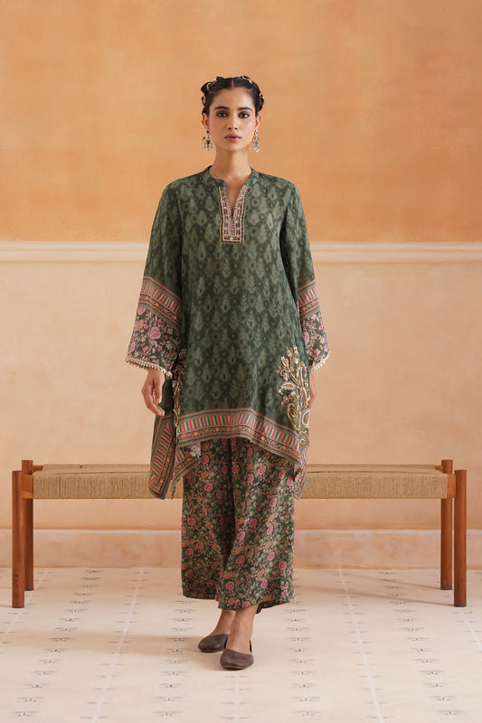 Nerra Printed Crepe Hand Embroidered Matching Set - Neetika Chopra