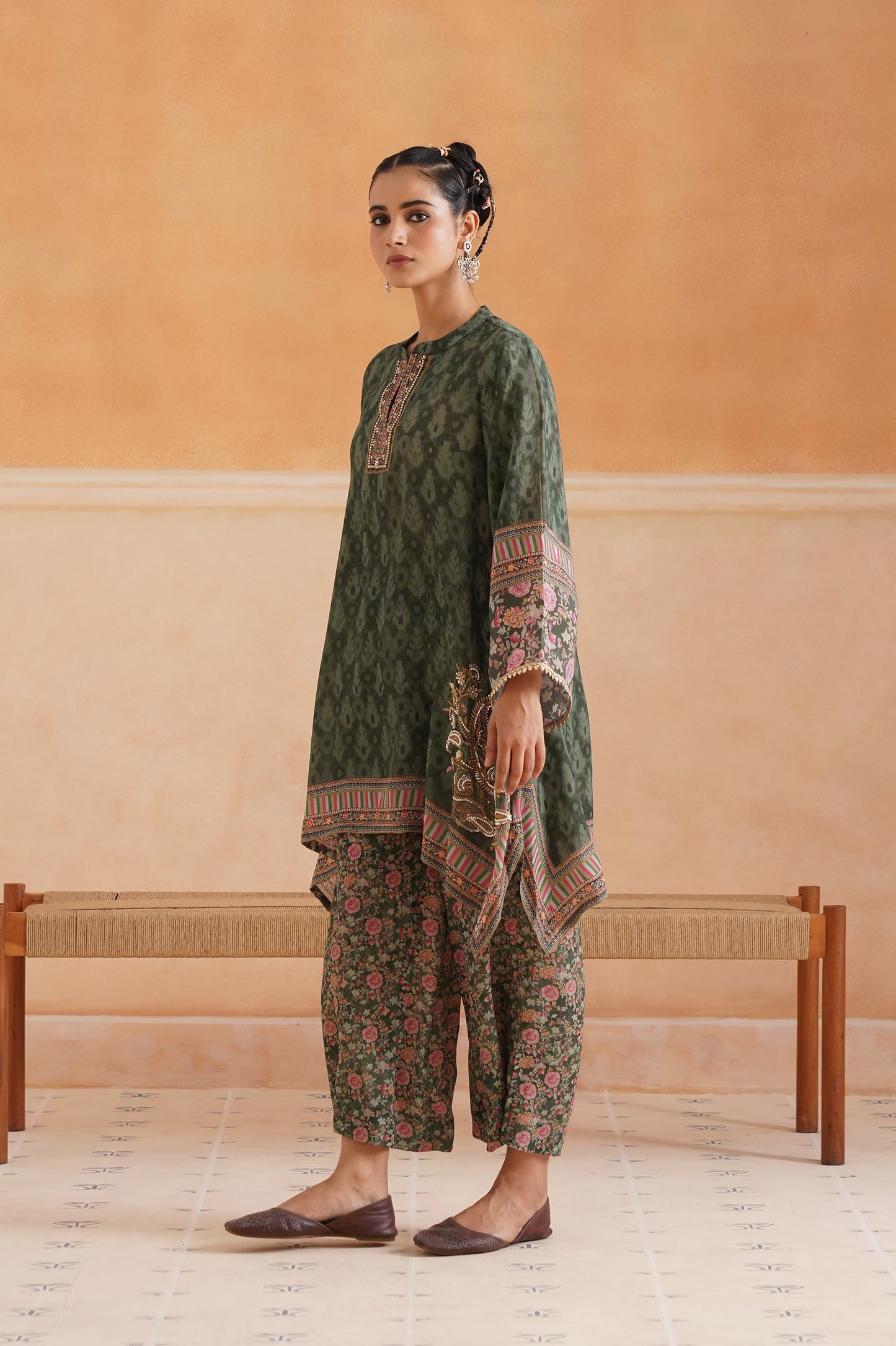 Nerra Printed Crepe Hand Embroidered Matching Set - Neetika Chopra