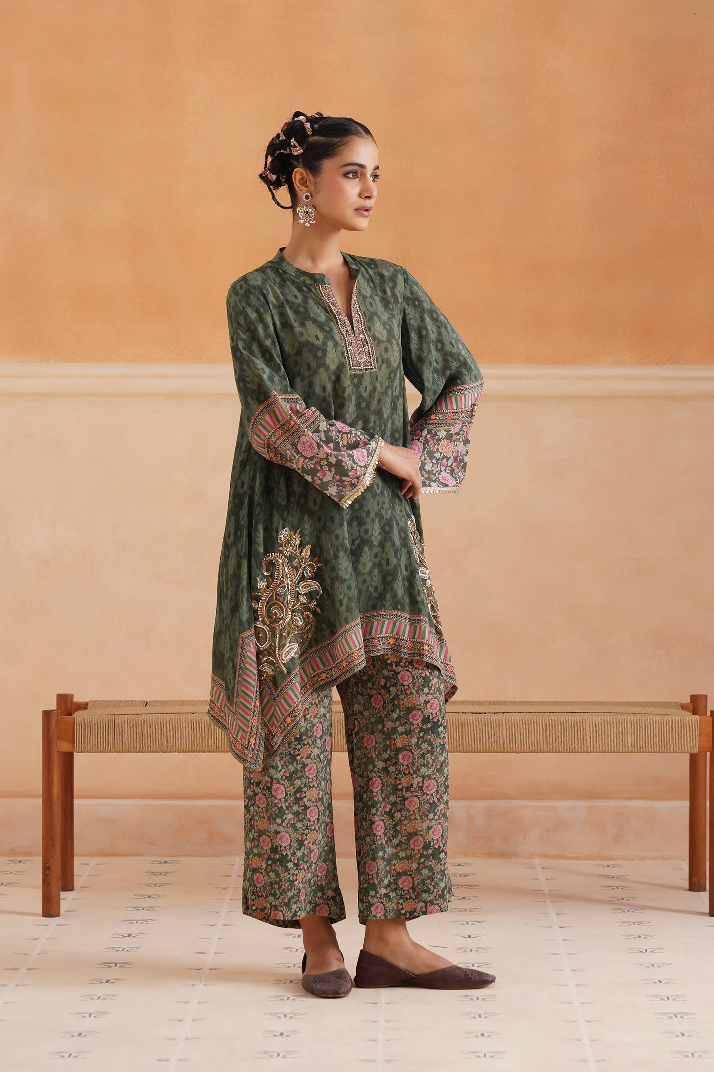 Nerra Printed Crepe Hand Embroidered Matching Set - Neetika Chopra