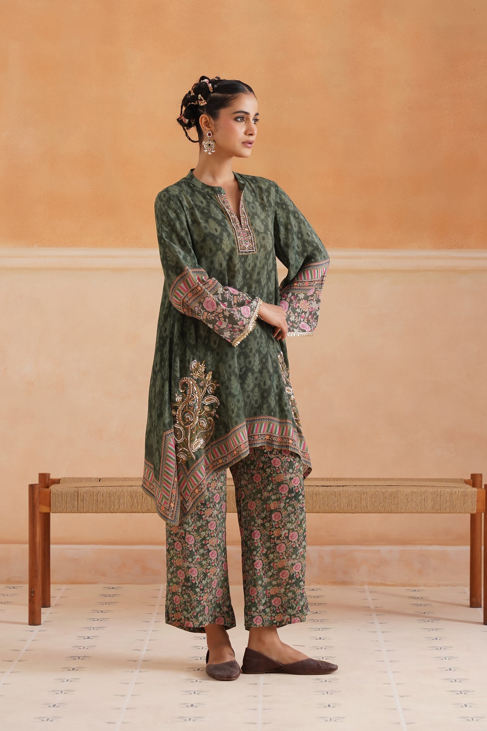 Nerra Printed Crepe Hand Embroidered Matching Set - Neetika Chopra