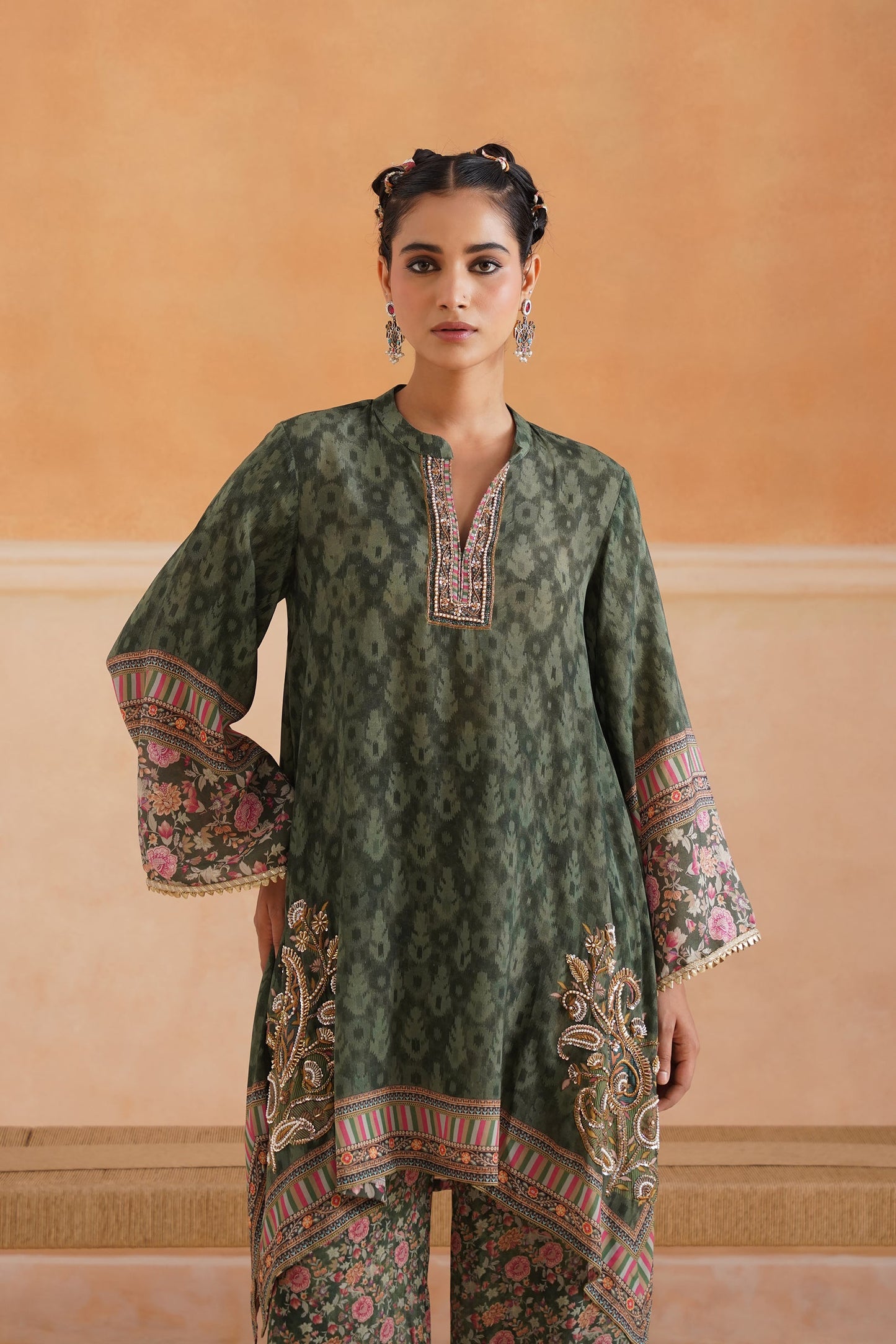 Nerra Printed Crepe Hand Embroidered Matching Set - Neetika Chopra