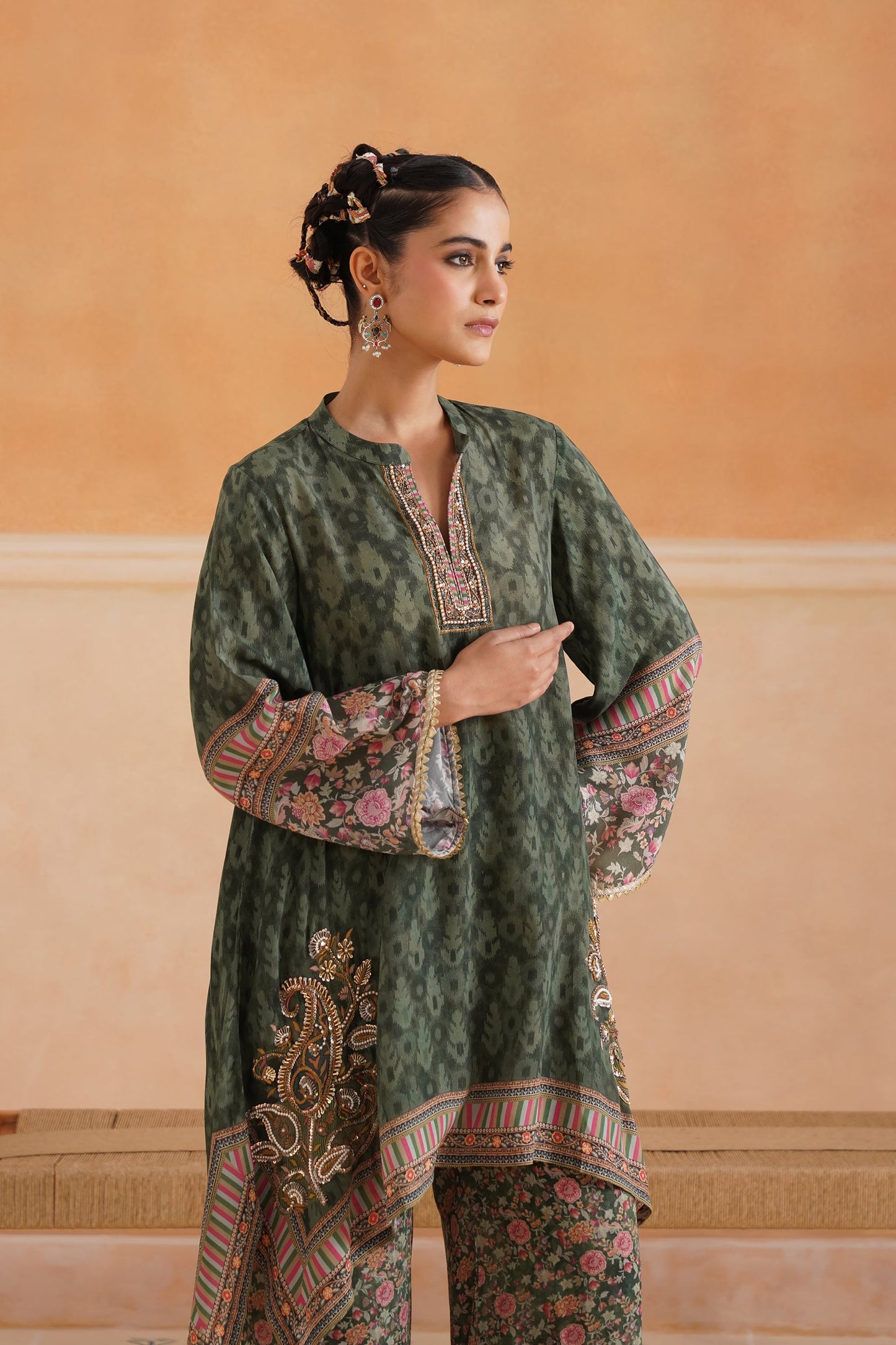 Nerra Printed Crepe Hand Embroidered Matching Set - Neetika Chopra
