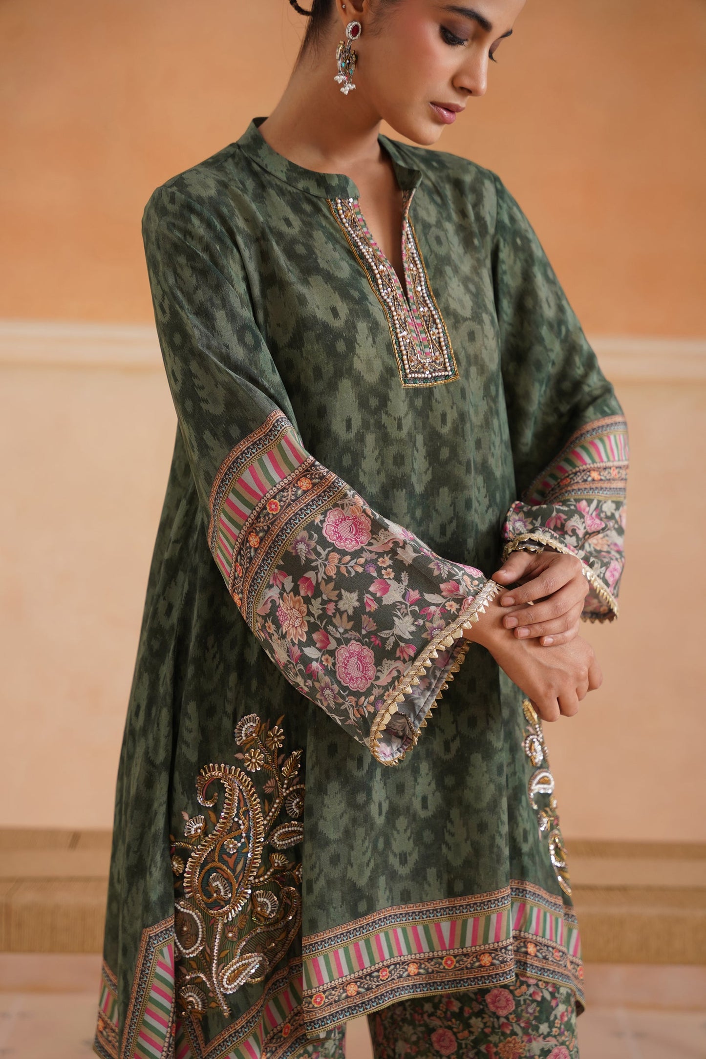 Nerra Printed Crepe Hand Embroidered Matching Set - Neetika Chopra