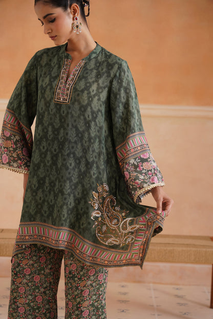 Nerra Printed Crepe Hand Embroidered Matching Set - Neetika Chopra