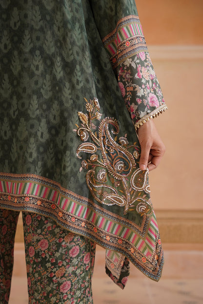 Nerra Printed Crepe Hand Embroidered Matching Set - Neetika Chopra