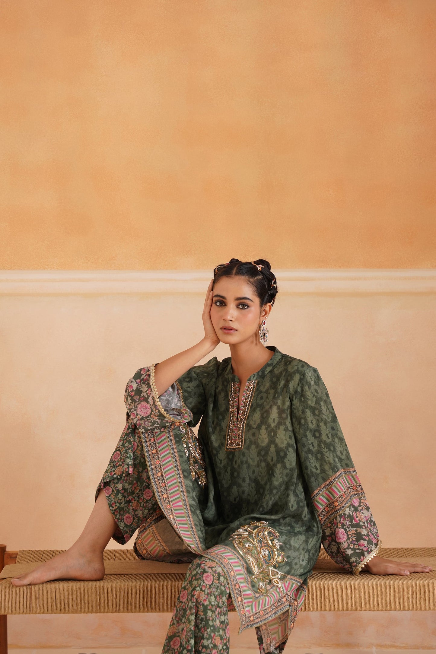 Nerra Printed Crepe Hand Embroidered Matching Set - Neetika Chopra
