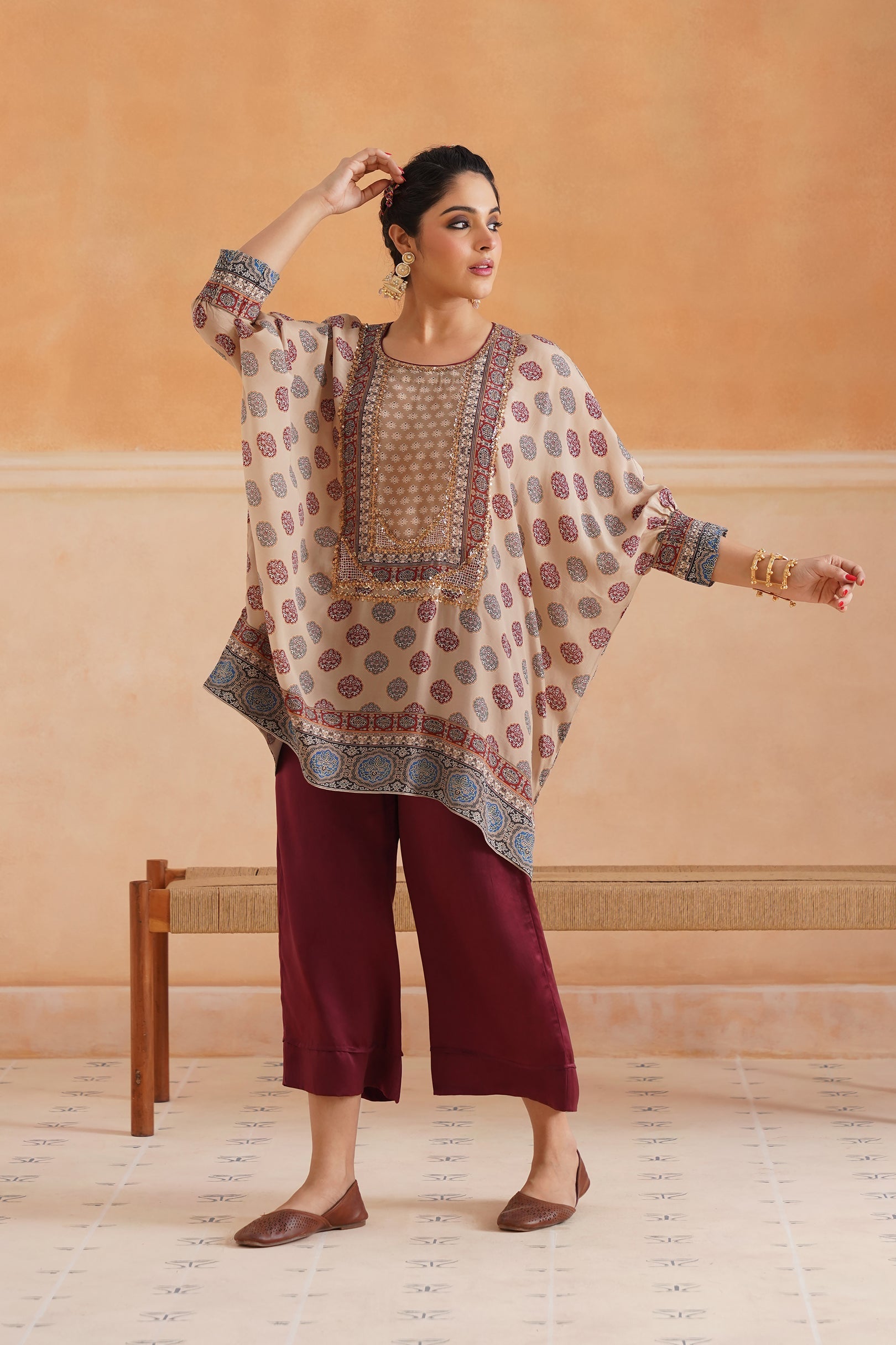 Saya Printed Crepe Hand Embroidered Matching Set - Neetika Chopra