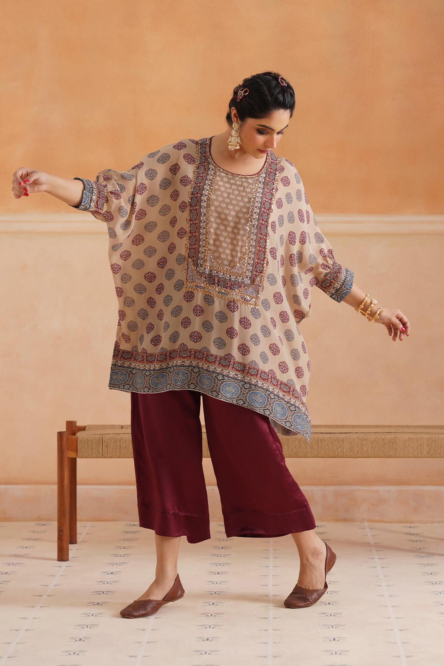 Saya Printed Crepe Hand Embroidered Matching Set - Neetika Chopra