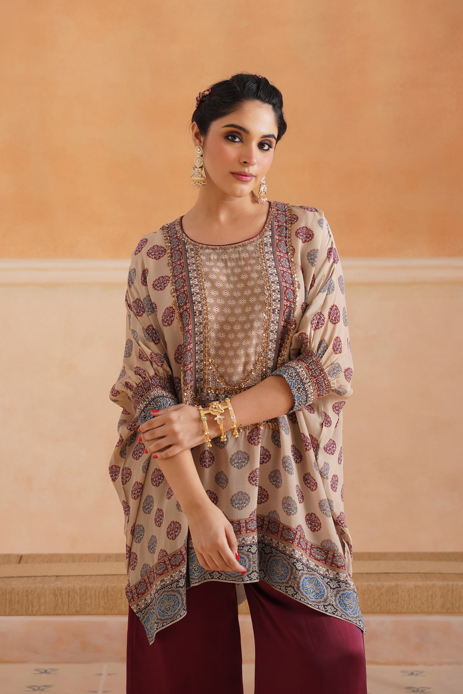 Saya Printed Crepe Hand Embroidered Matching Set - Neetika Chopra
