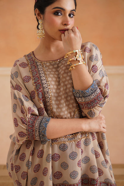 Saya Printed Crepe Hand Embroidered Matching Set - Neetika Chopra