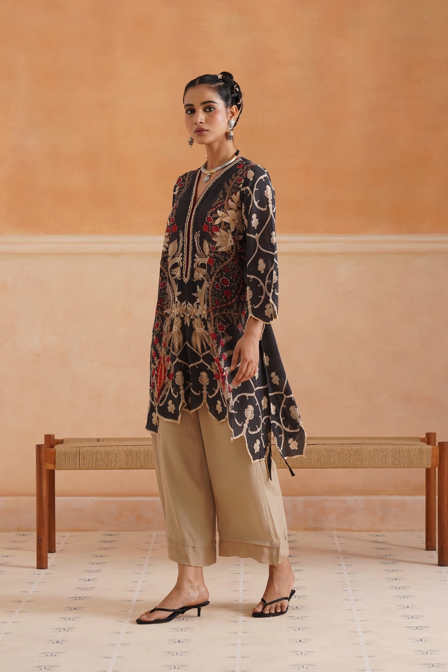 Lajja Printed Crepe Hand Embroidered Matching Set - Neetika Chopra