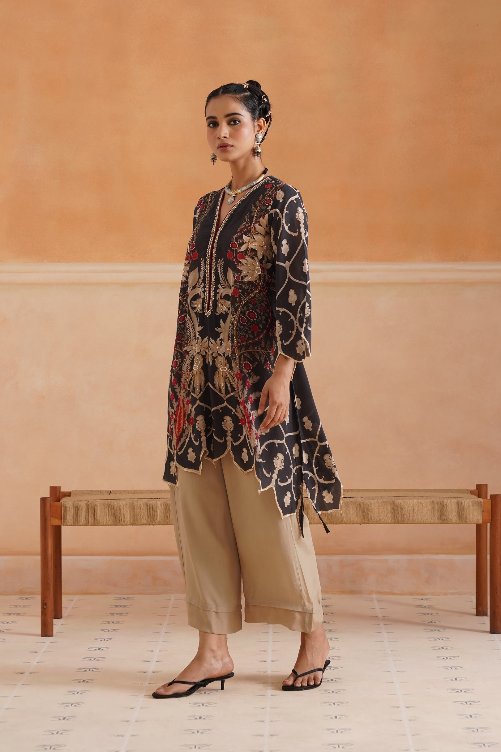 Lajja Printed Crepe Hand Embroidered Matching Set - Neetika Chopra