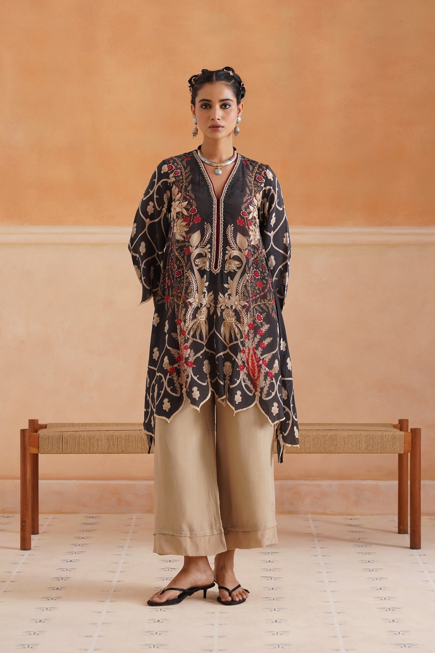 Lajja Printed Crepe Hand Embroidered Matching Set - Neetika Chopra