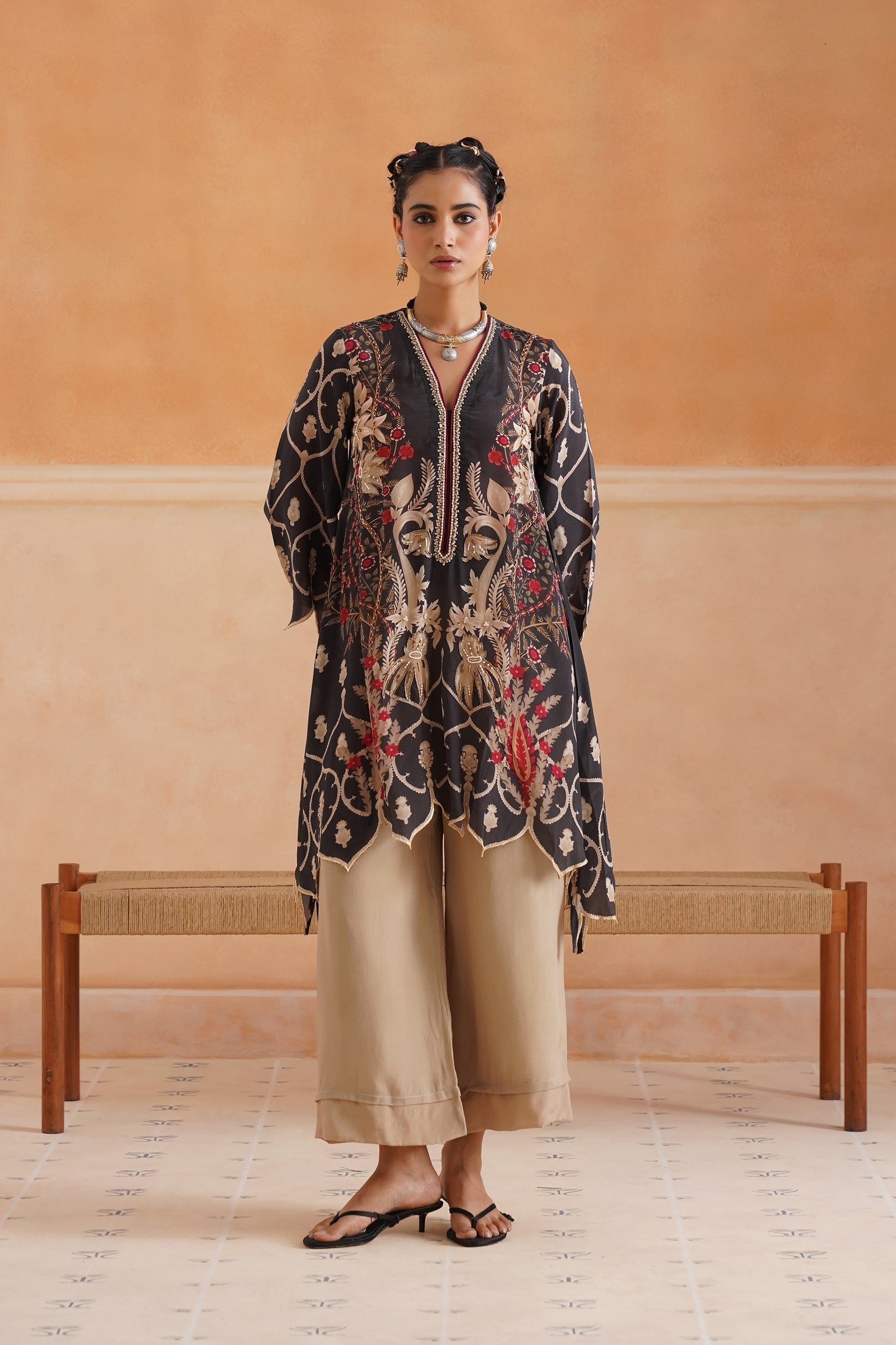 Lajja Printed Crepe Hand Embroidered Matching Set - Neetika Chopra