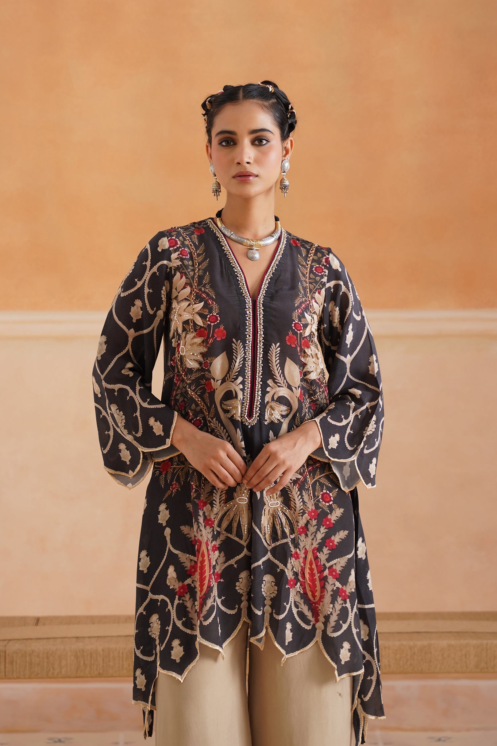 Lajja Printed Crepe Hand Embroidered Matching Set - Neetika Chopra