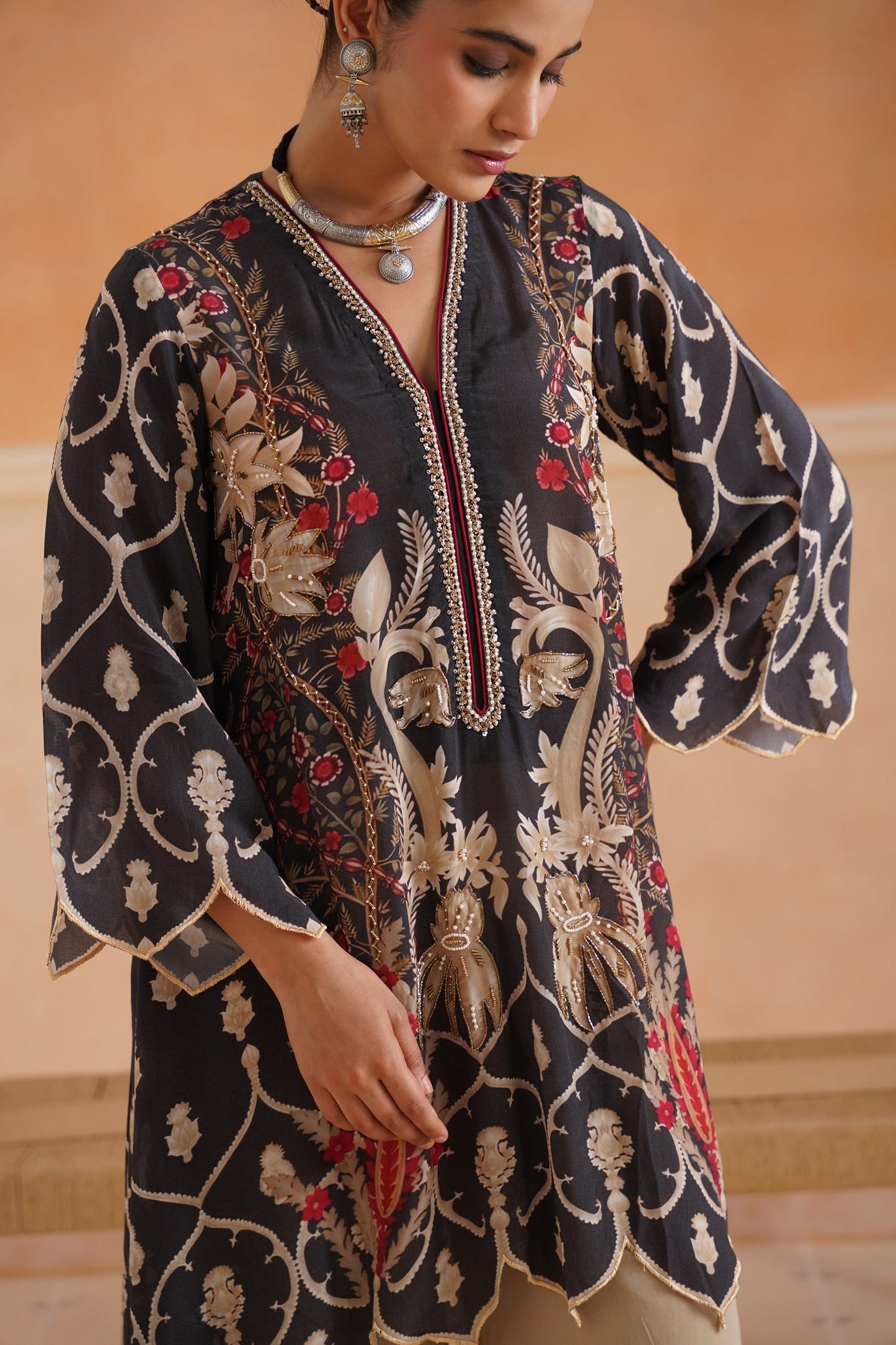 Lajja Printed Crepe Hand Embroidered Matching Set - Neetika Chopra