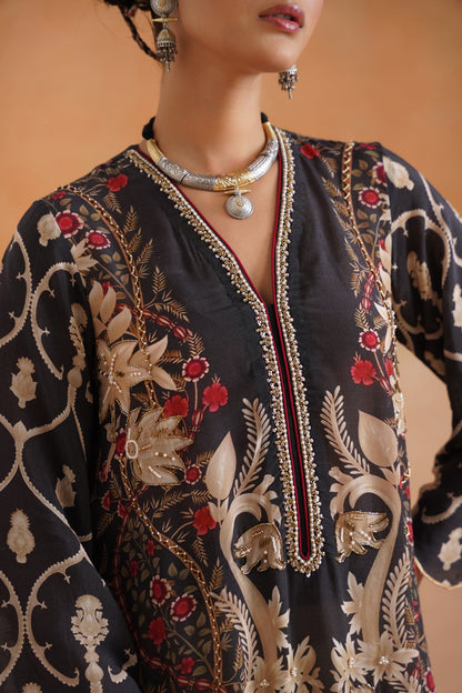 Lajja Printed Crepe Hand Embroidered Matching Set - Neetika Chopra