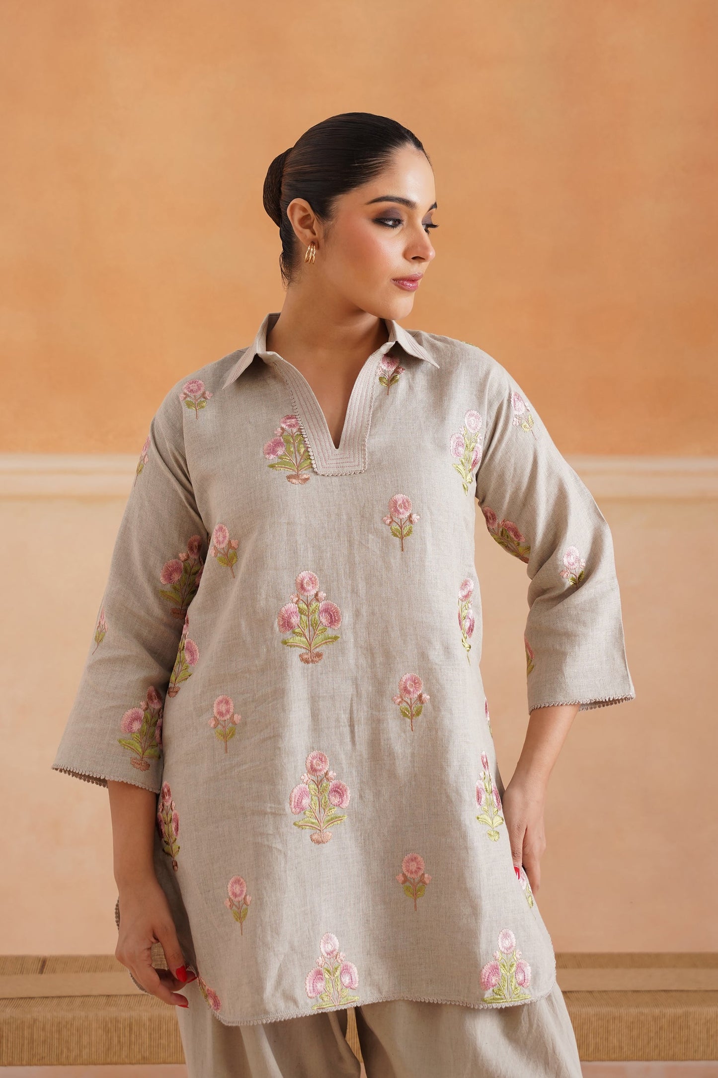 Fleur Pure Linen Embroidered Matching Set - Neetika Chopra