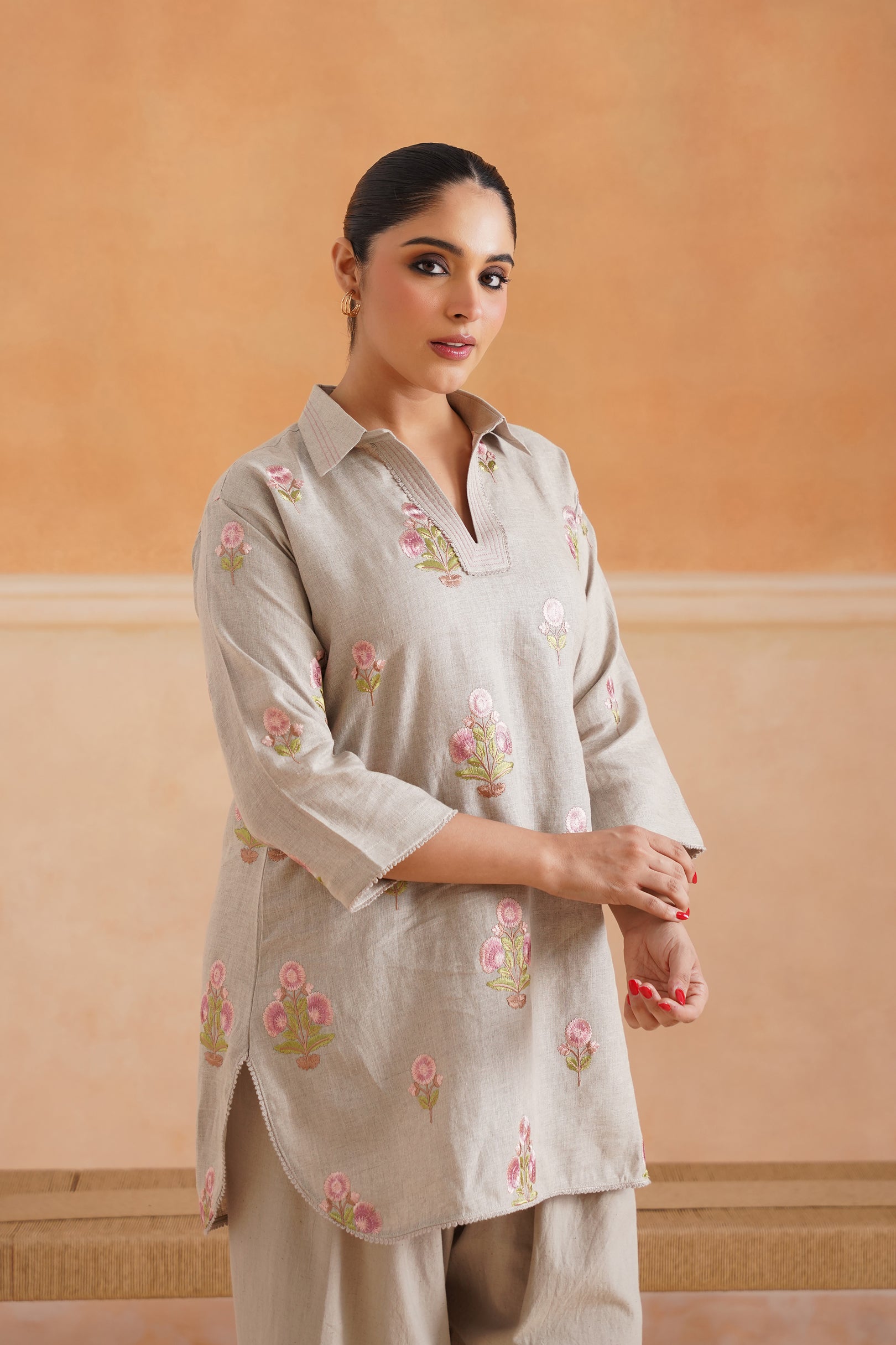 Fleur Pure Linen Embroidered Matching Set - Neetika Chopra