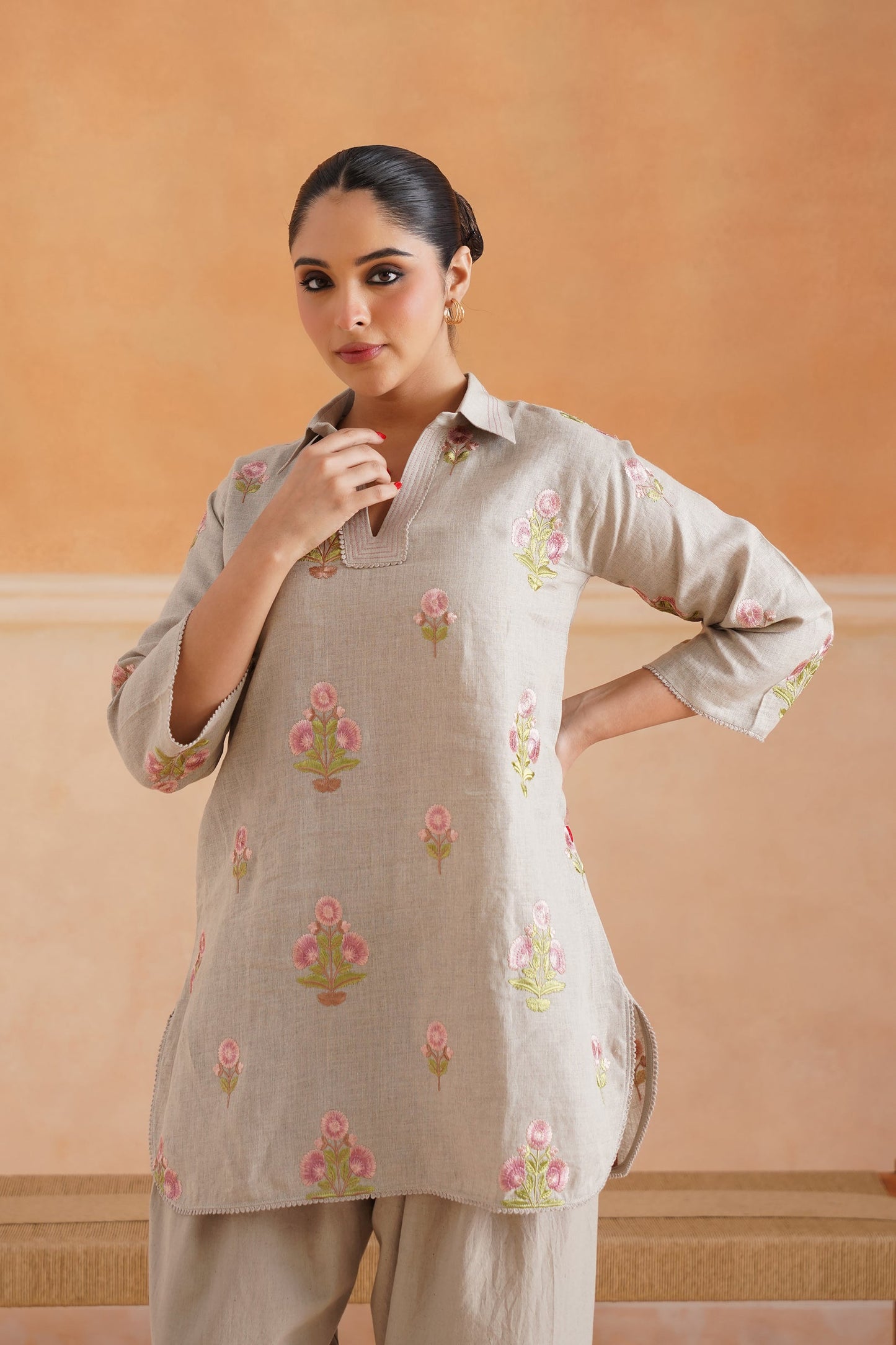 Fleur Pure Linen Embroidered Matching Set - Neetika Chopra