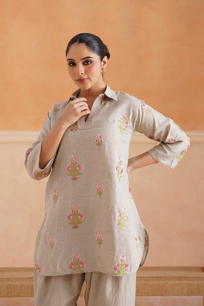 Fleur Pure Linen Embroidered Matching Set - Neetika Chopra