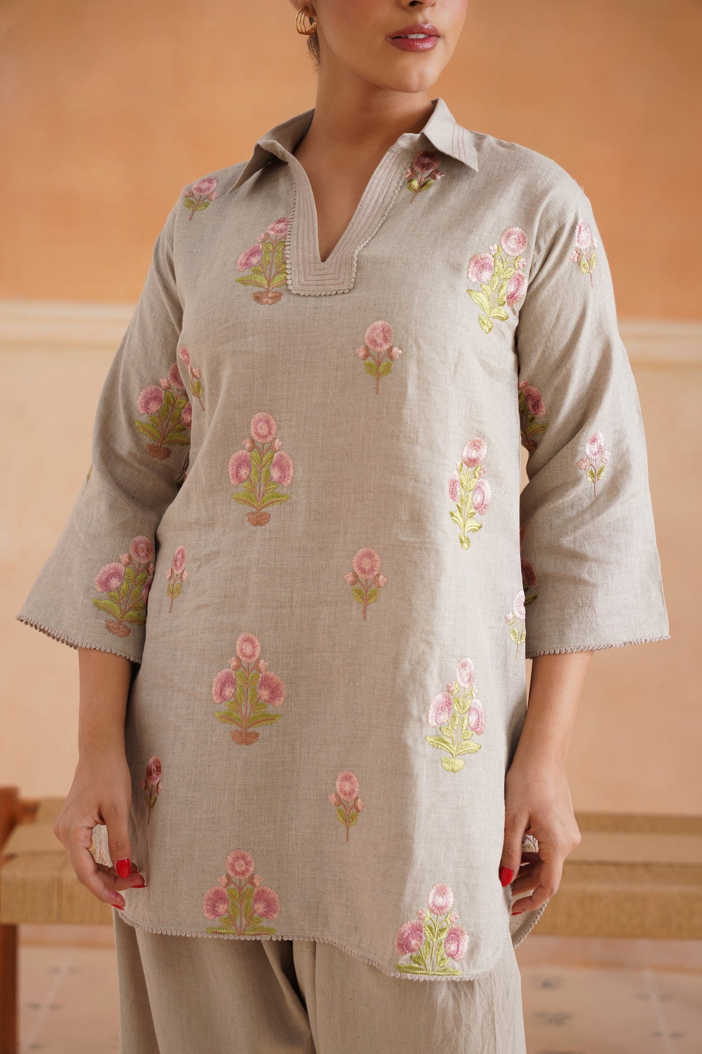Fleur Pure Linen Embroidered Matching Set - Neetika Chopra