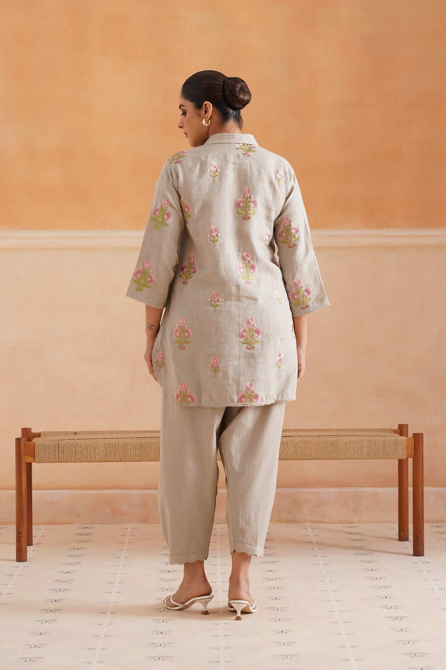 Fleur Pure Linen Embroidered Matching Set - Neetika Chopra