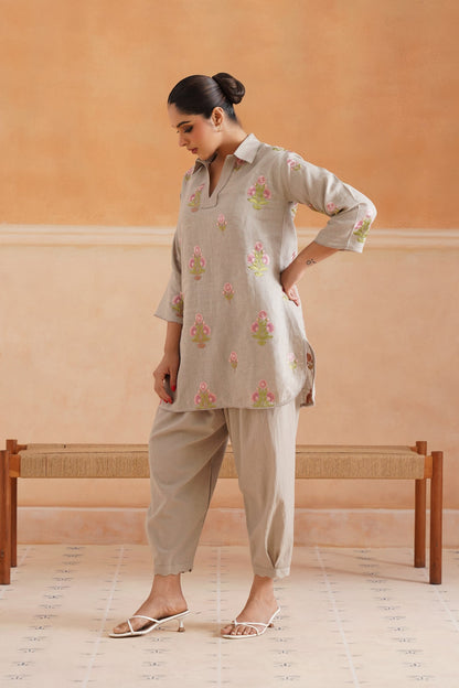 Fleur Pure Linen Embroidered Matching Set - Neetika Chopra