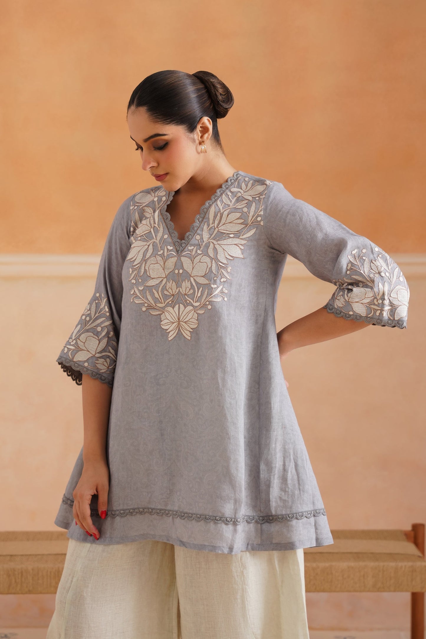 Faye Pure Linen Embroidered Matching Set - Neetika Chopra