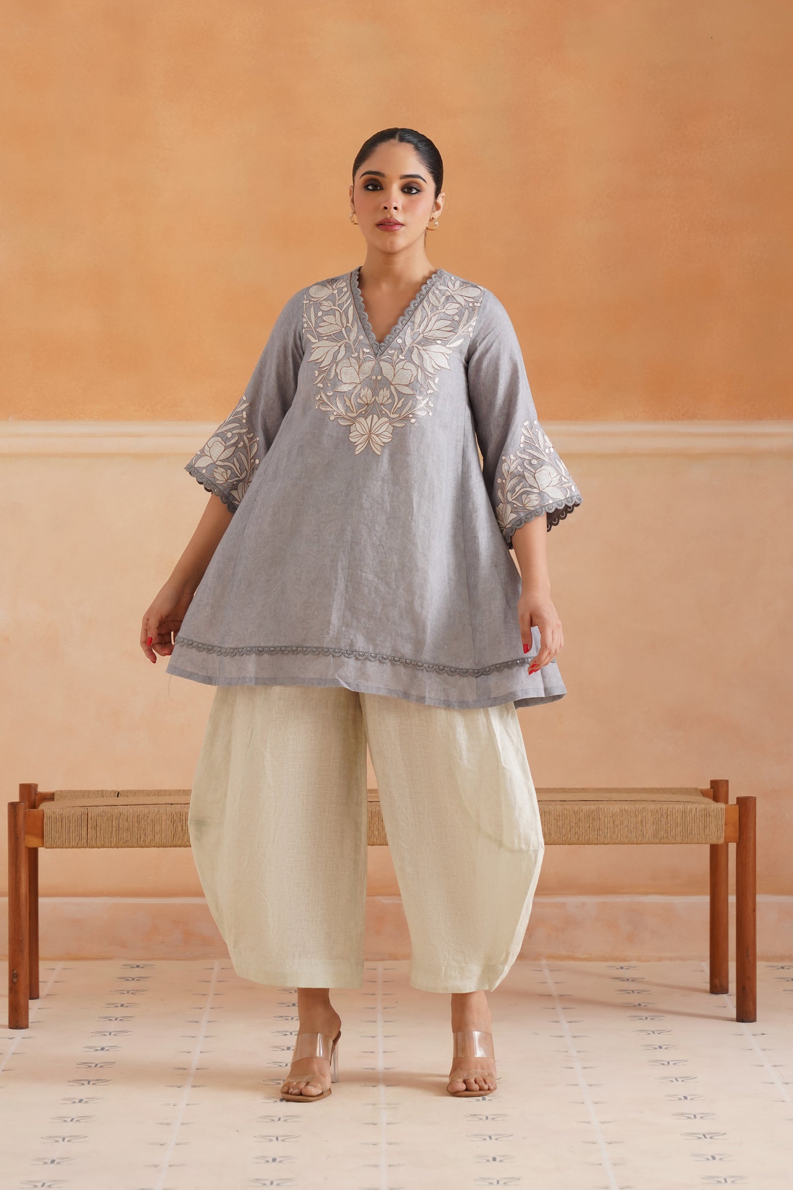 Faye Pure Linen Embroidered Matching Set - Neetika Chopra