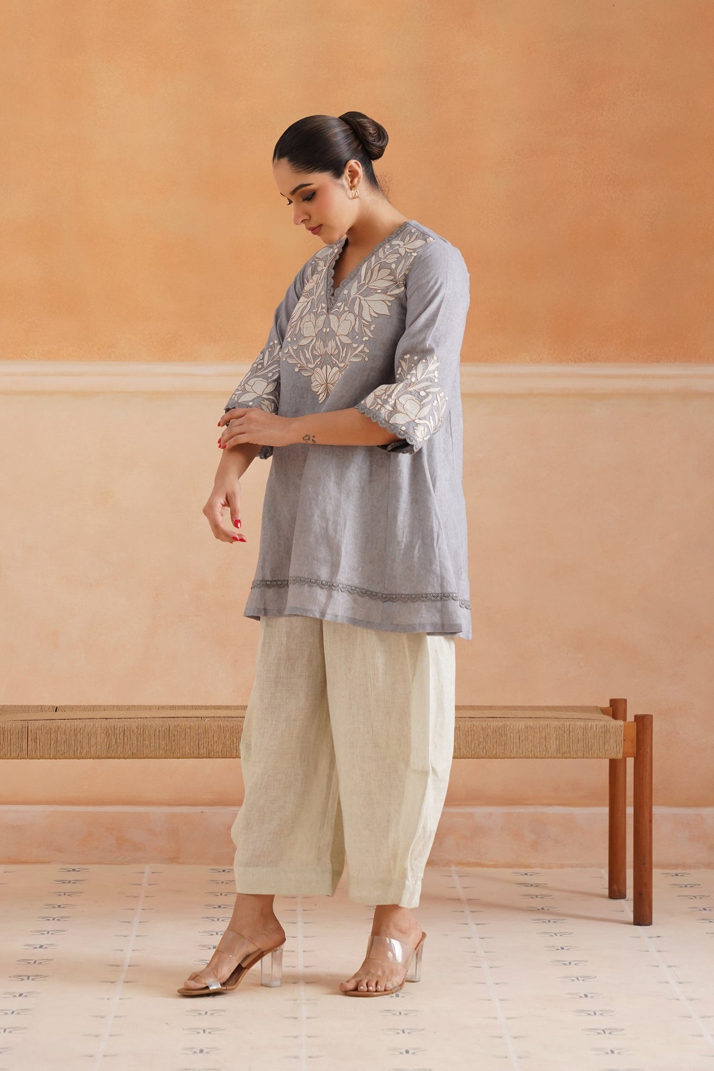 Faye Pure Linen Embroidered Matching Set - Neetika Chopra