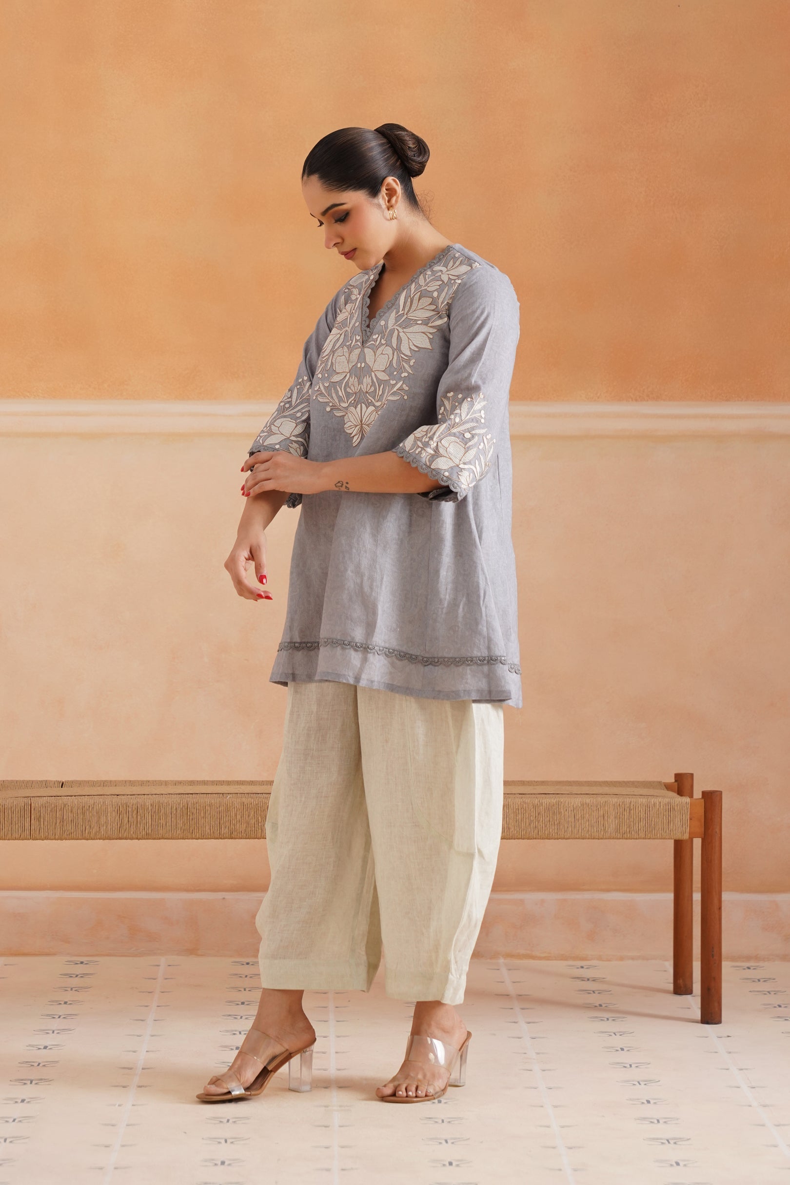 Faye Pure Linen Embroidered Matching Set - Neetika Chopra