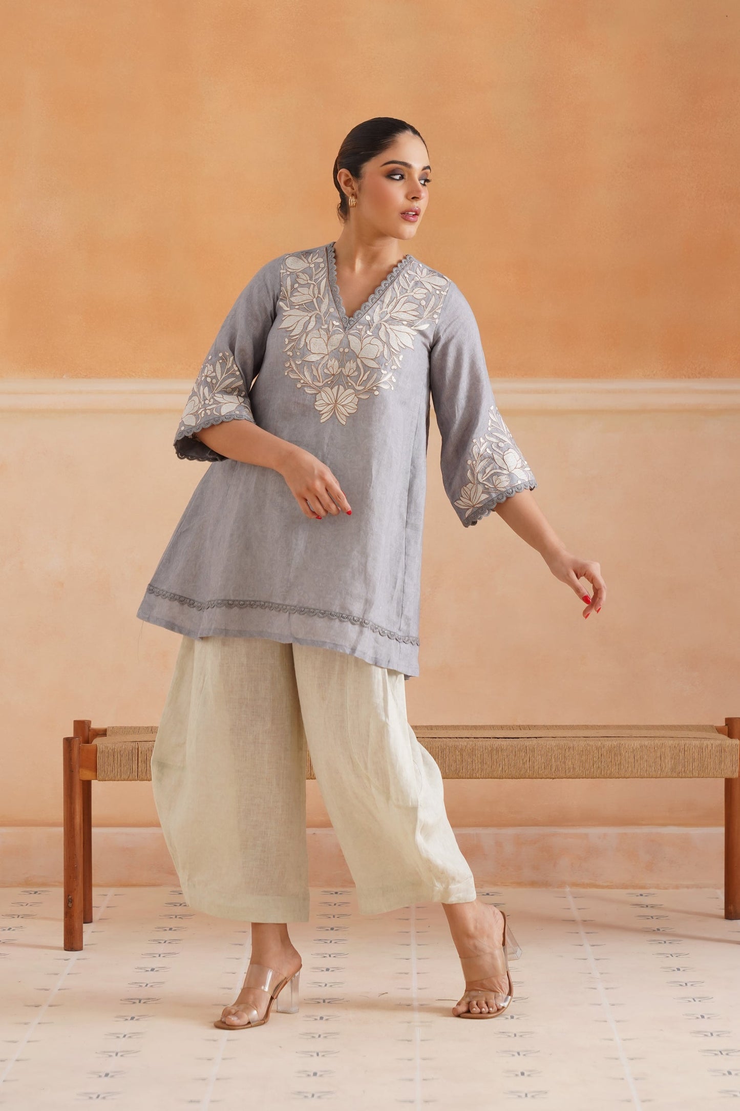 Faye Pure Linen Embroidered Matching Set - Neetika Chopra