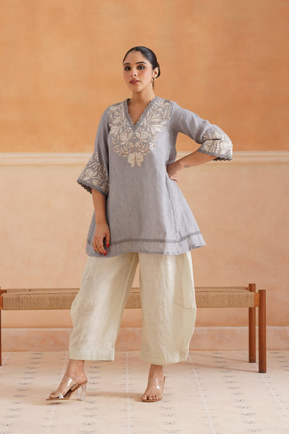 Faye Pure Linen Embroidered Matching Set - Neetika Chopra