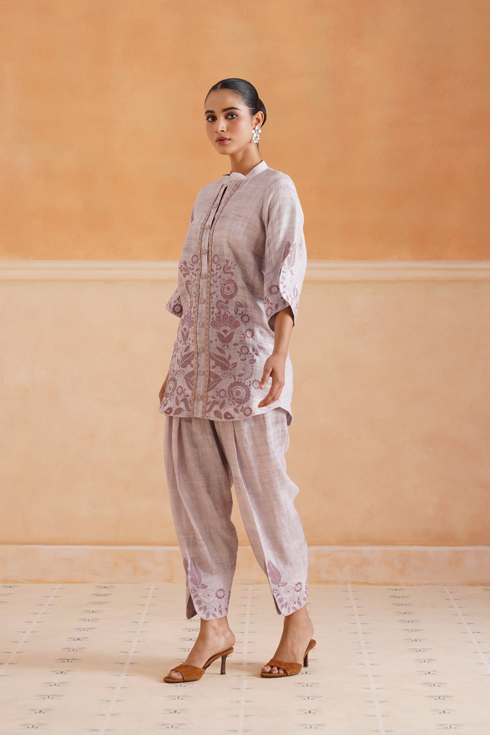 Emira Pure Linen Embroidered Matching Set - Neetika Chopra