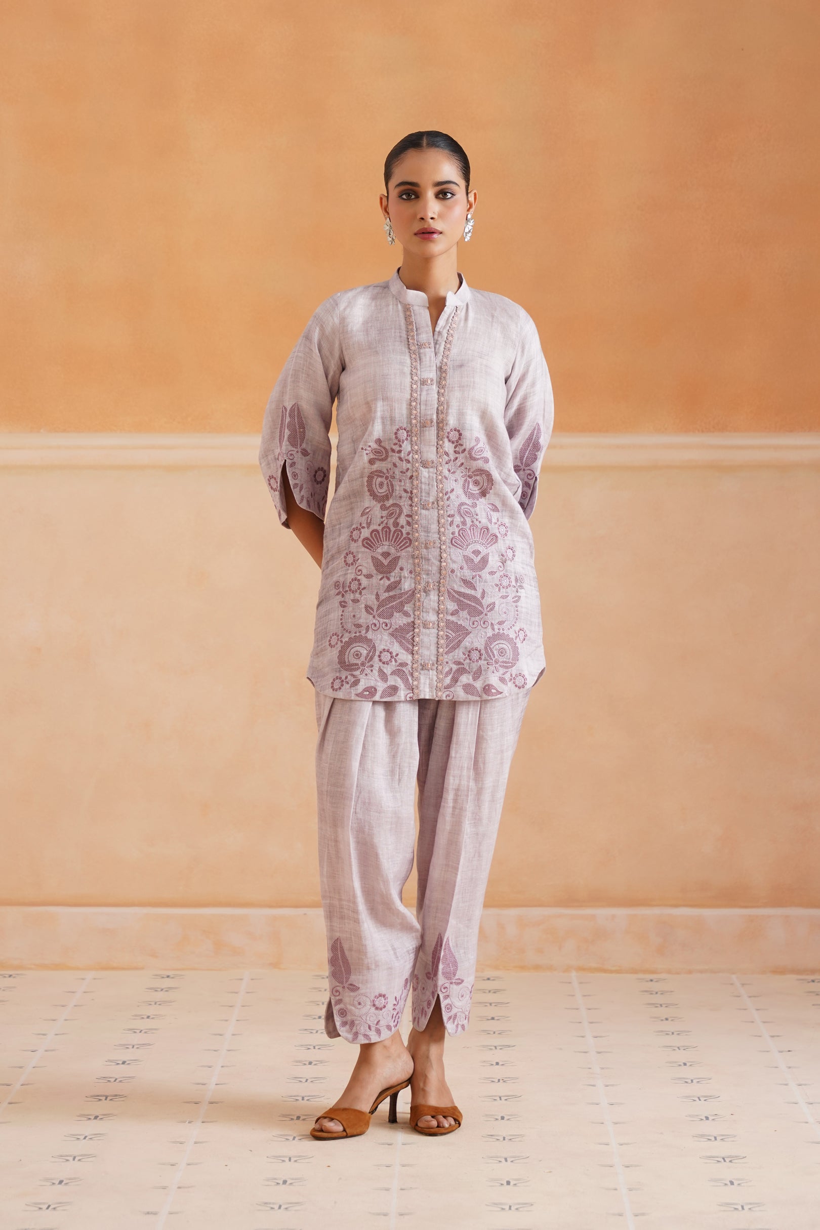 Emira Pure Linen Embroidered Matching Set - Neetika Chopra
