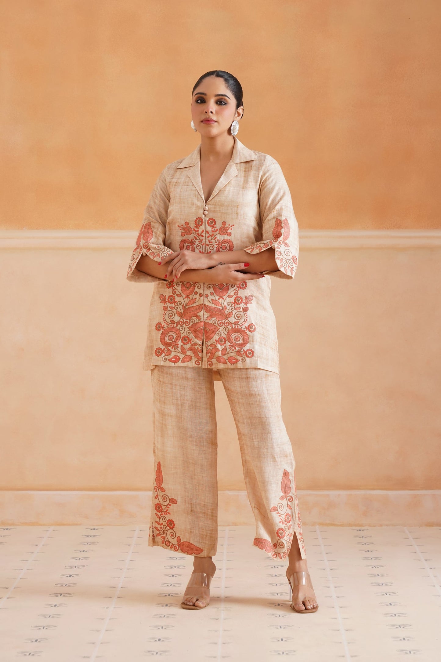 Faria Pure Linen Embroidered Matching Set - Neetika Chopra