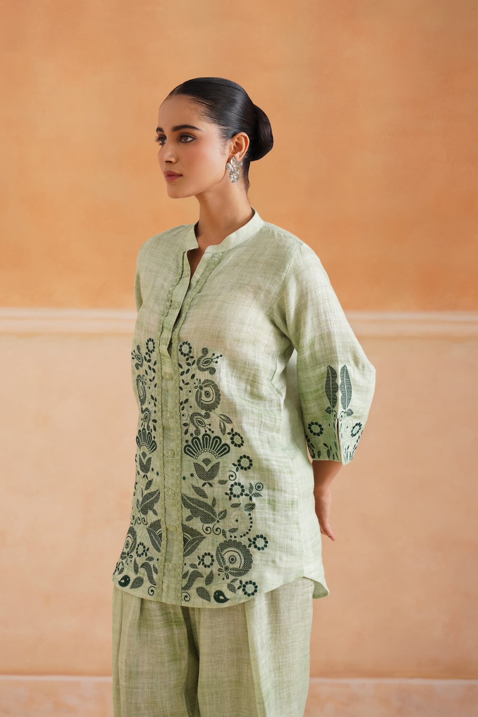 Hiral Pure Linen Embroidered Matching Set - Neetika Chopra