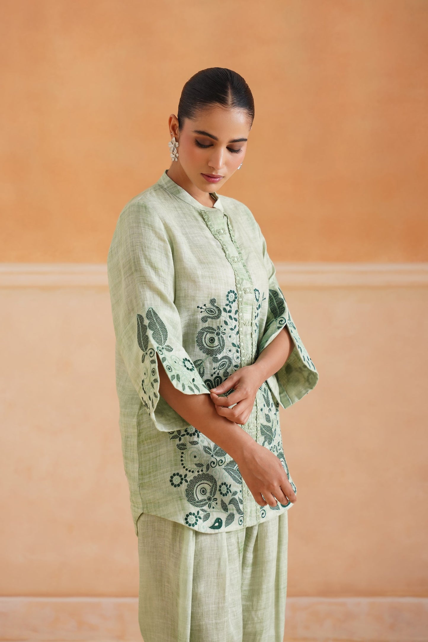 Hiral Pure Linen Embroidered Matching Set - Neetika Chopra
