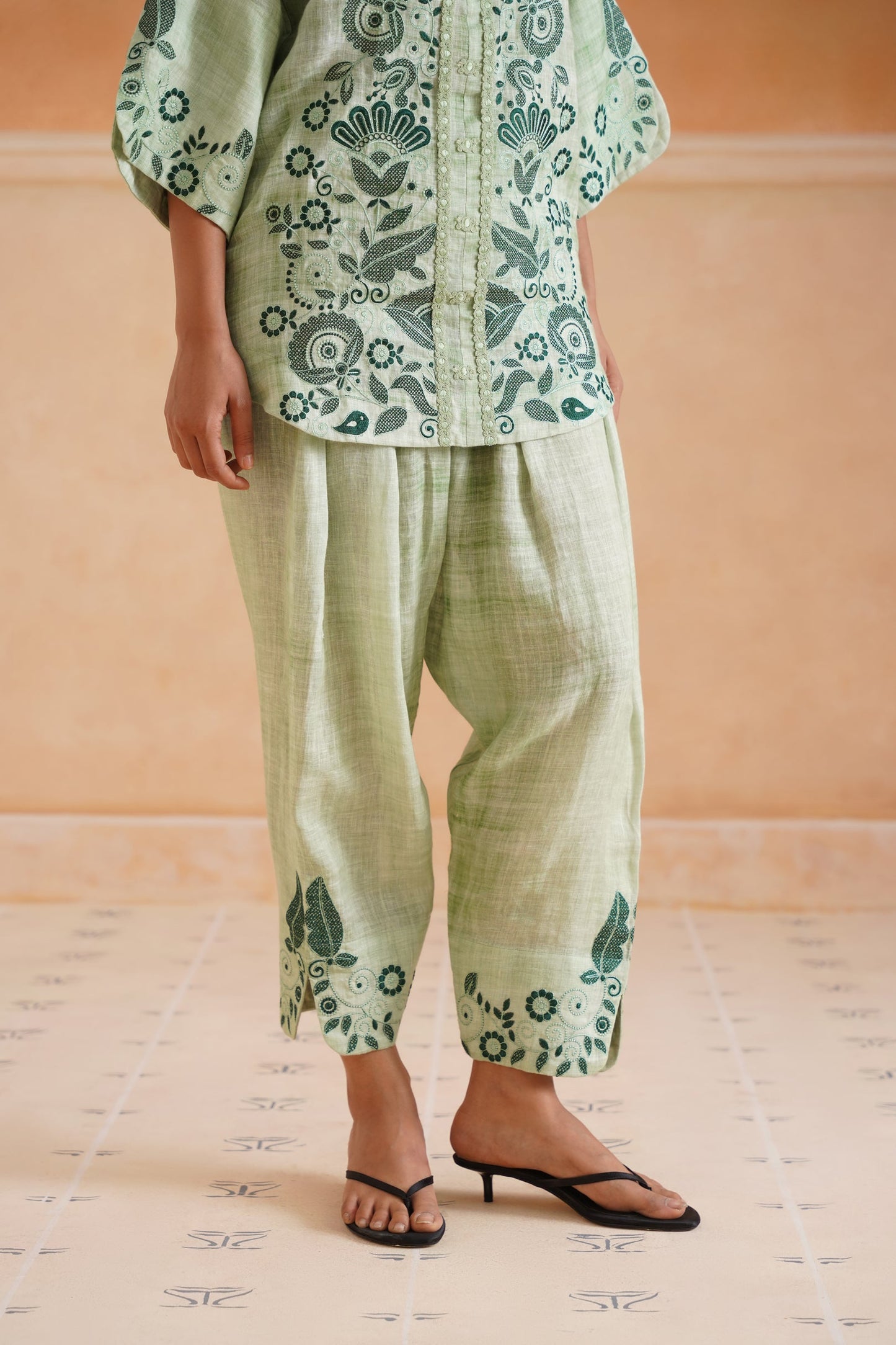 Hiral Pure Linen Embroidered Matching Set - Neetika Chopra