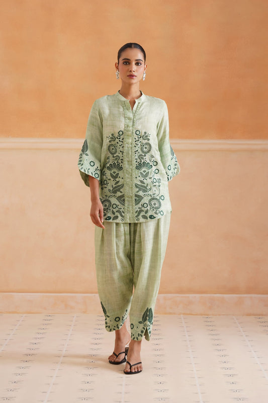 Hiral Pure Linen Embroidered Matching Set - Neetika Chopra