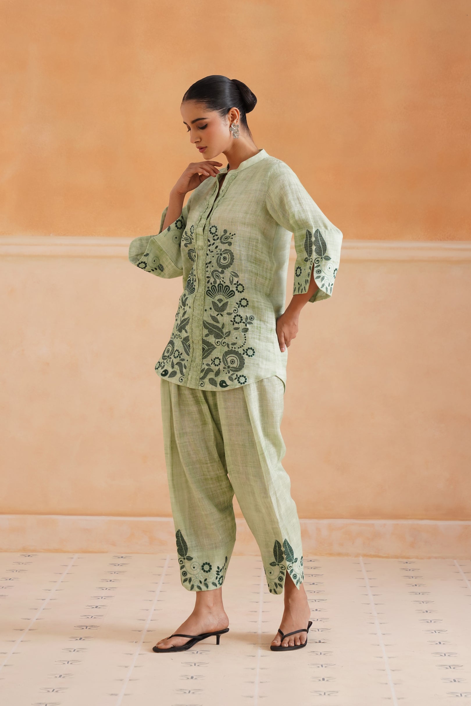 Hiral Pure Linen Embroidered Matching Set - Neetika Chopra