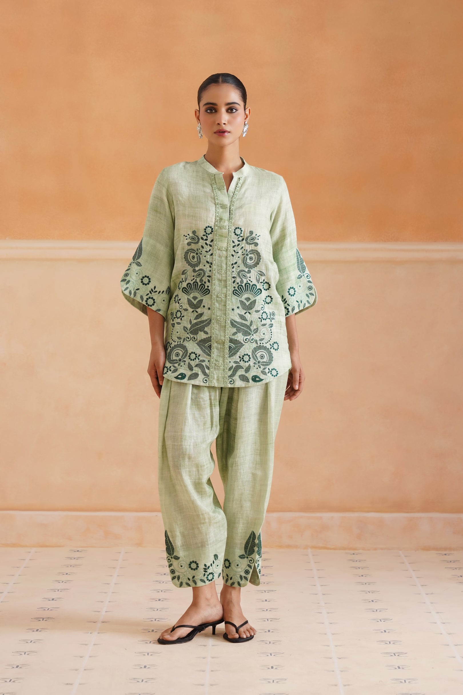 Hiral Pure Linen Embroidered Matching Set - Neetika Chopra