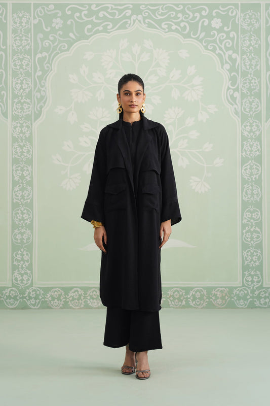 Black Suzane Hammer Crepe Matching Set - Neetika Chopra