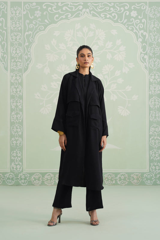 Black Suzane Hammer Crepe Matching Set - Neetika Chopra